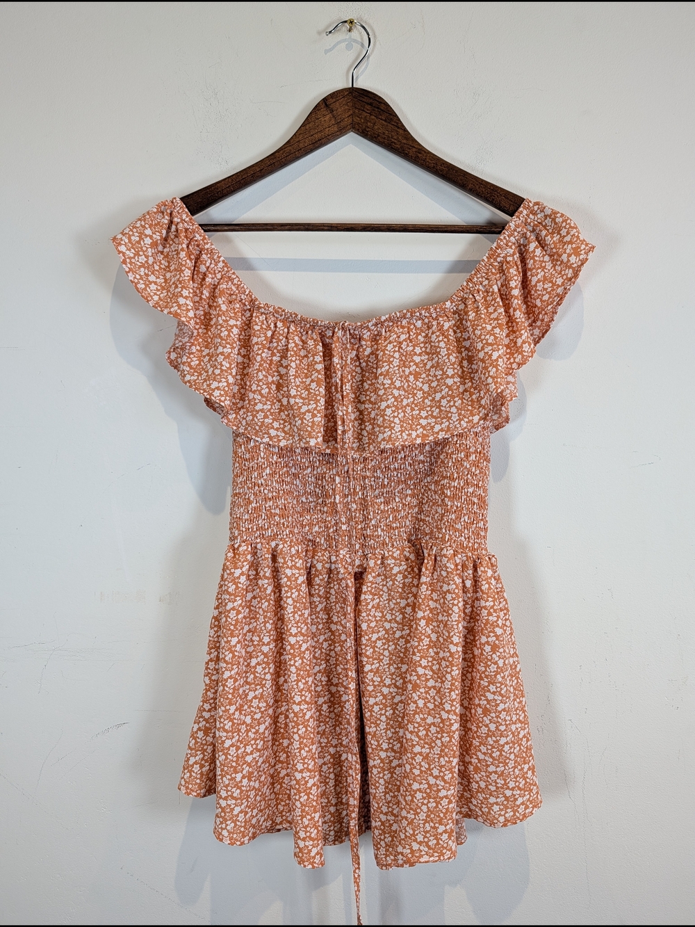 Easel Rust Floral Off-Shoulder Tunic Summer Mini Dress, Size Medium